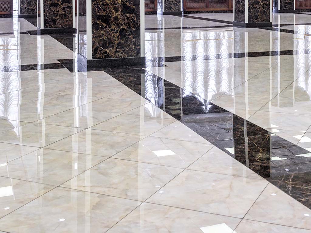 Close-up of floor cleaning service for marble floors.