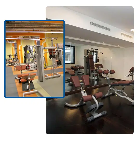 Exercise Equipment in a Manhattan Fitness Center, cleaning in NYC. Sanmar Building Services LLC.