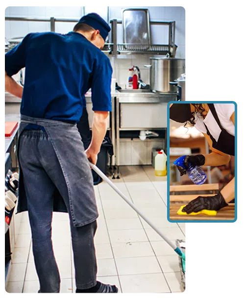 New York City kitchen floor cleaning services being performed by a professional.