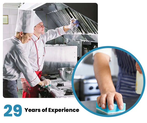 NYC restaurant cleaning services include degreasing and sanitization of commercial kitchen surfaces.
