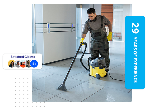 NYC commercial janitor cleaning floors in commercial building. SanMar cleaning services. NYC cleaning for businesses.