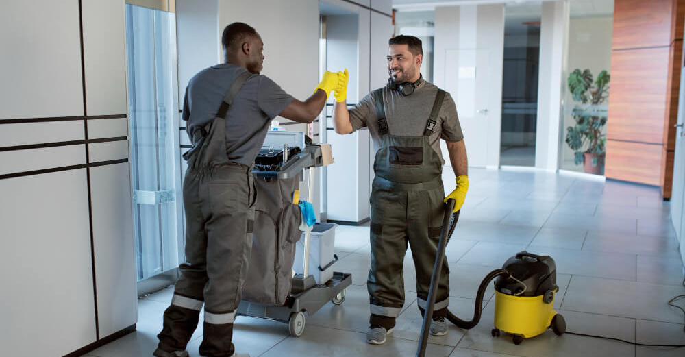 Sanmar Building Services Employees cleaning a medical facility in NYC. They do medical office cleaning in the Bronx, Manhattan, Staten Island, Queens and Brooklyn.